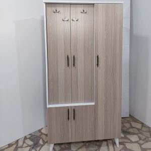Beş Kapaklı Askılı Ahşap Görünümlü Gardırop