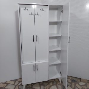Beş Kapaklı Raflı Beyaz Gardırop